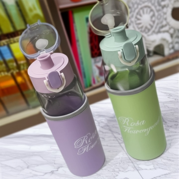 Rosa Flowery Glass Water Bottle – 300ml