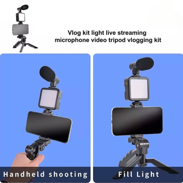 AY-49 Vlogger Kit with Mic, Light & Tripod